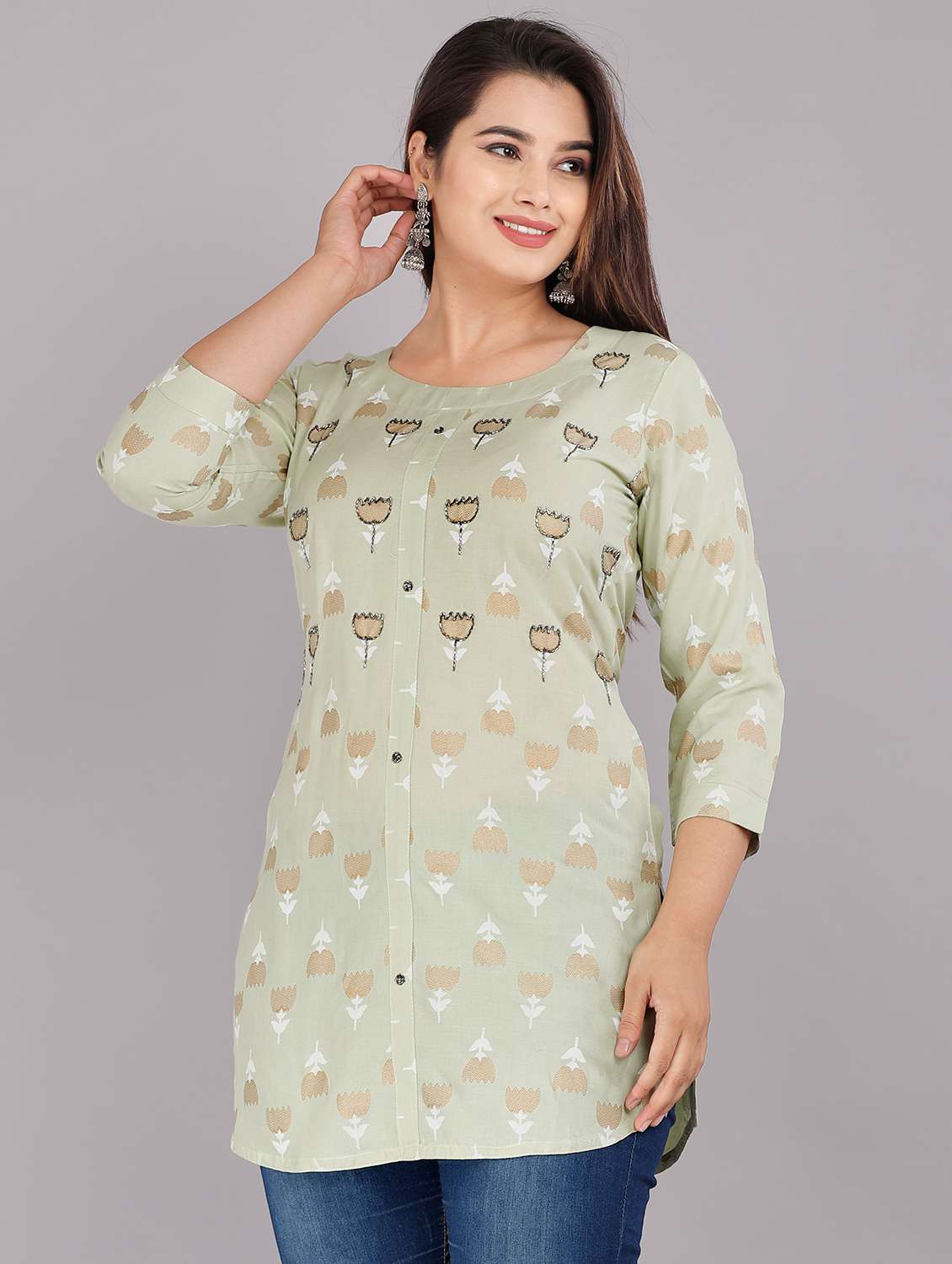 Green Embellished Straight Kurti