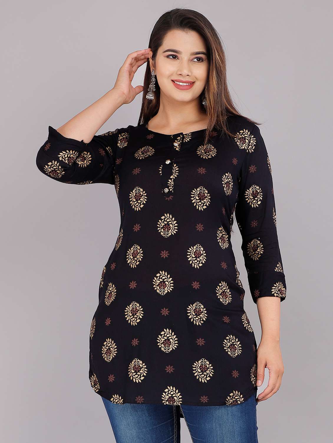 Navy Gold Printed Straight Kurta