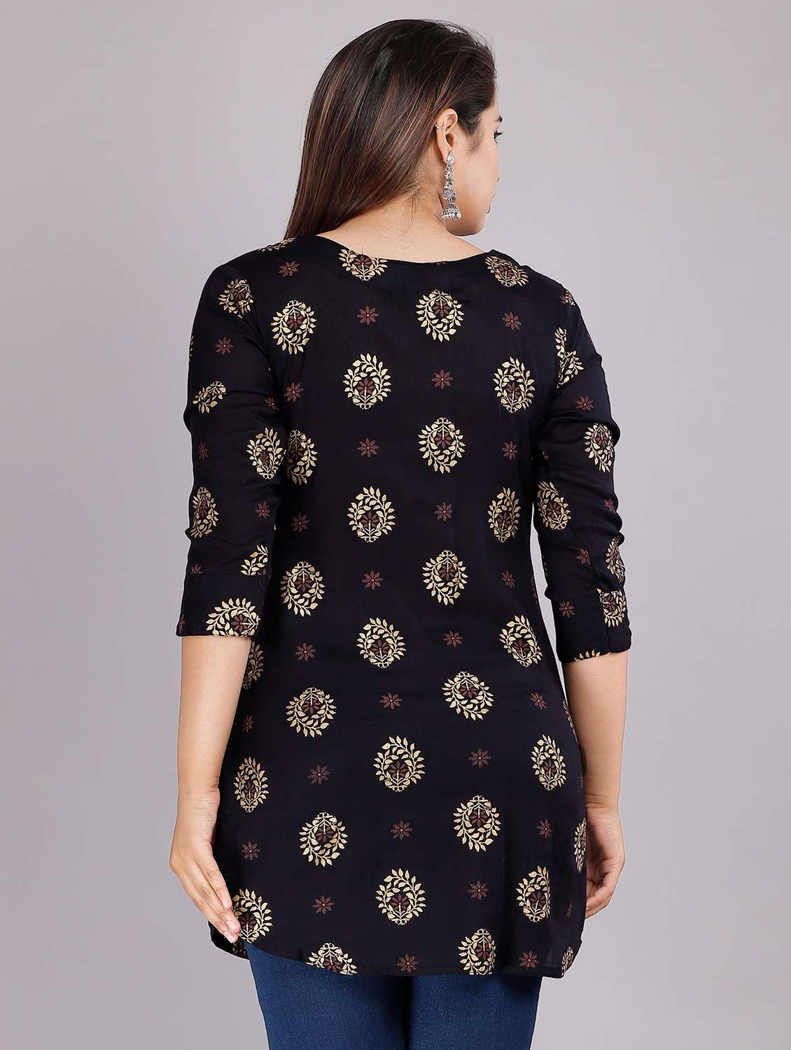 Navy Gold Printed Straight Kurta