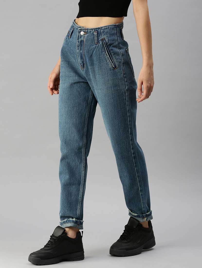 Women's Plain Mom Fit Jeans