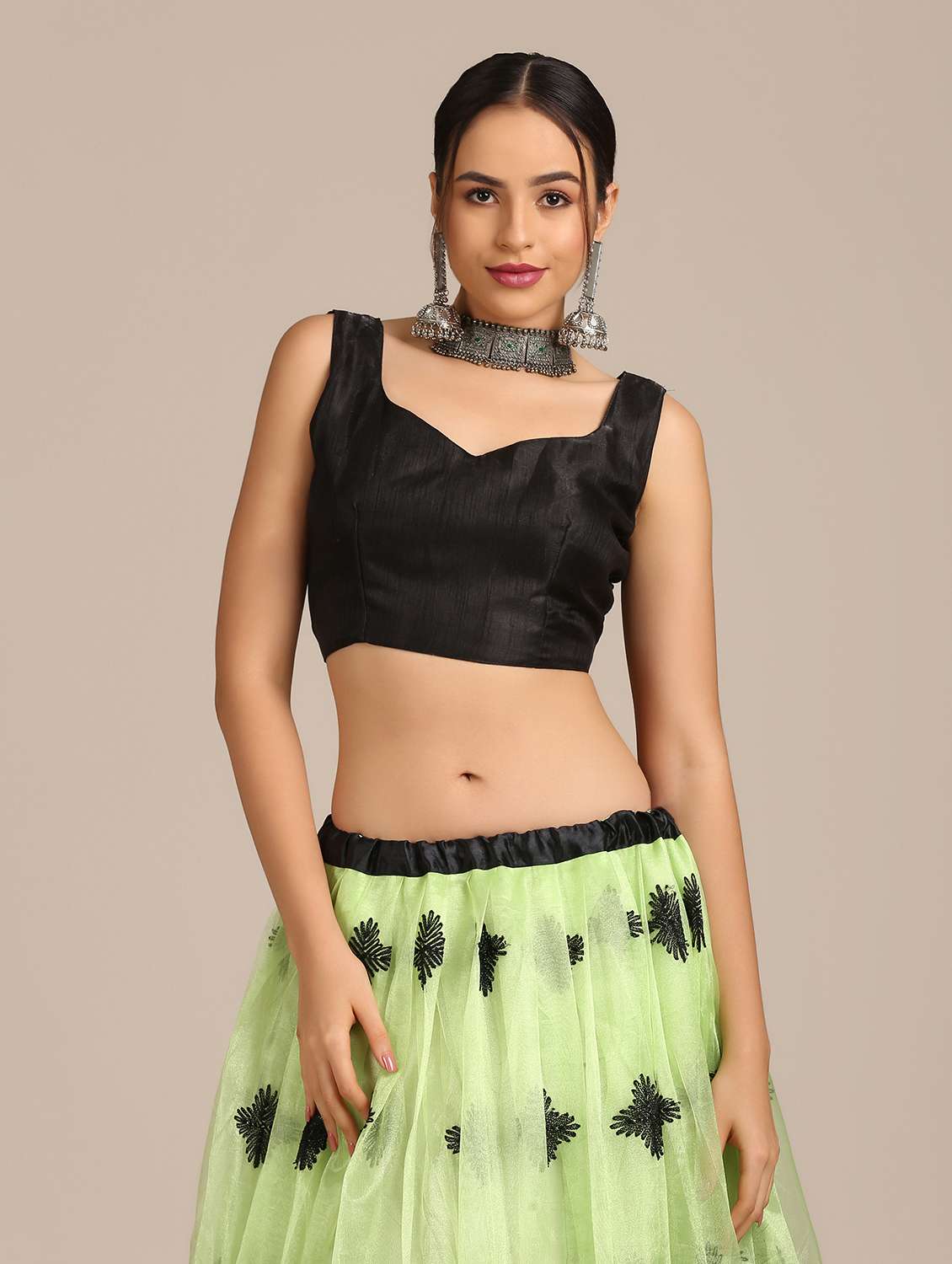 Bottle Green Net Flared Lehenga
