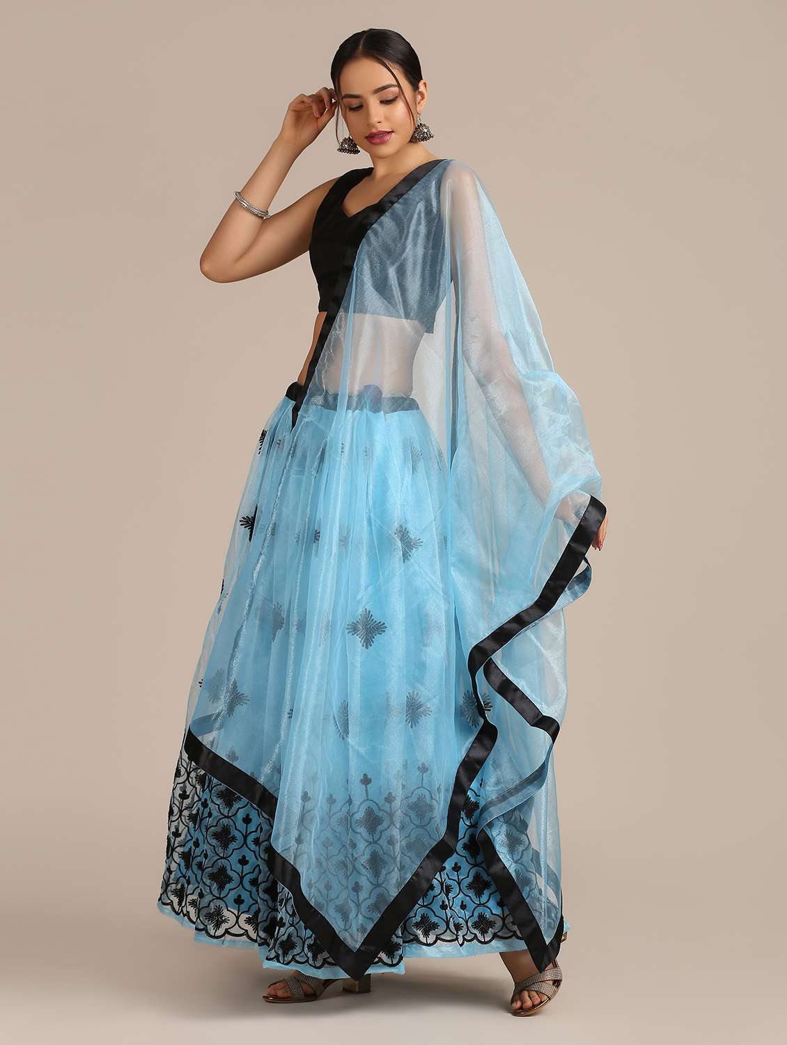 Turquoise Net Flared Lehenga