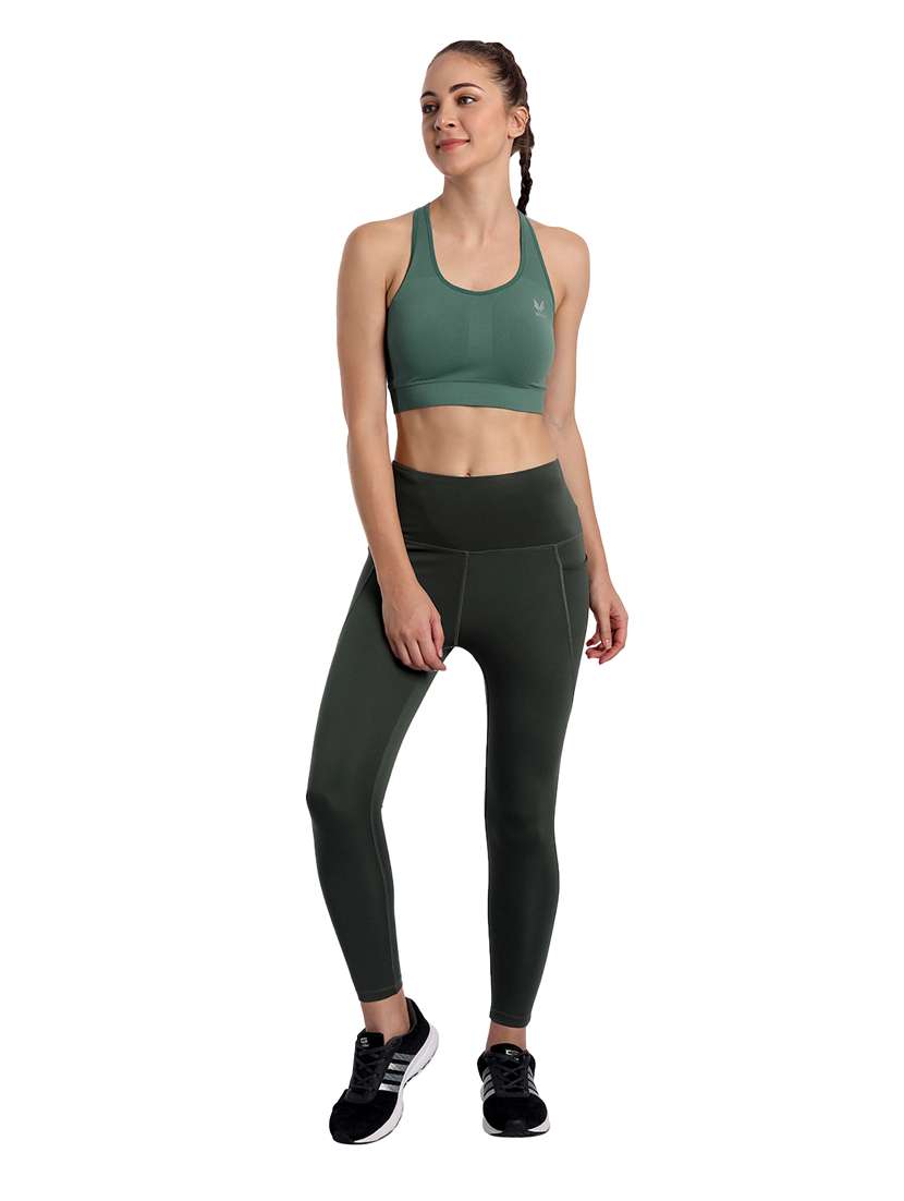 Bottle Green Lightly Padded Sports Bra 