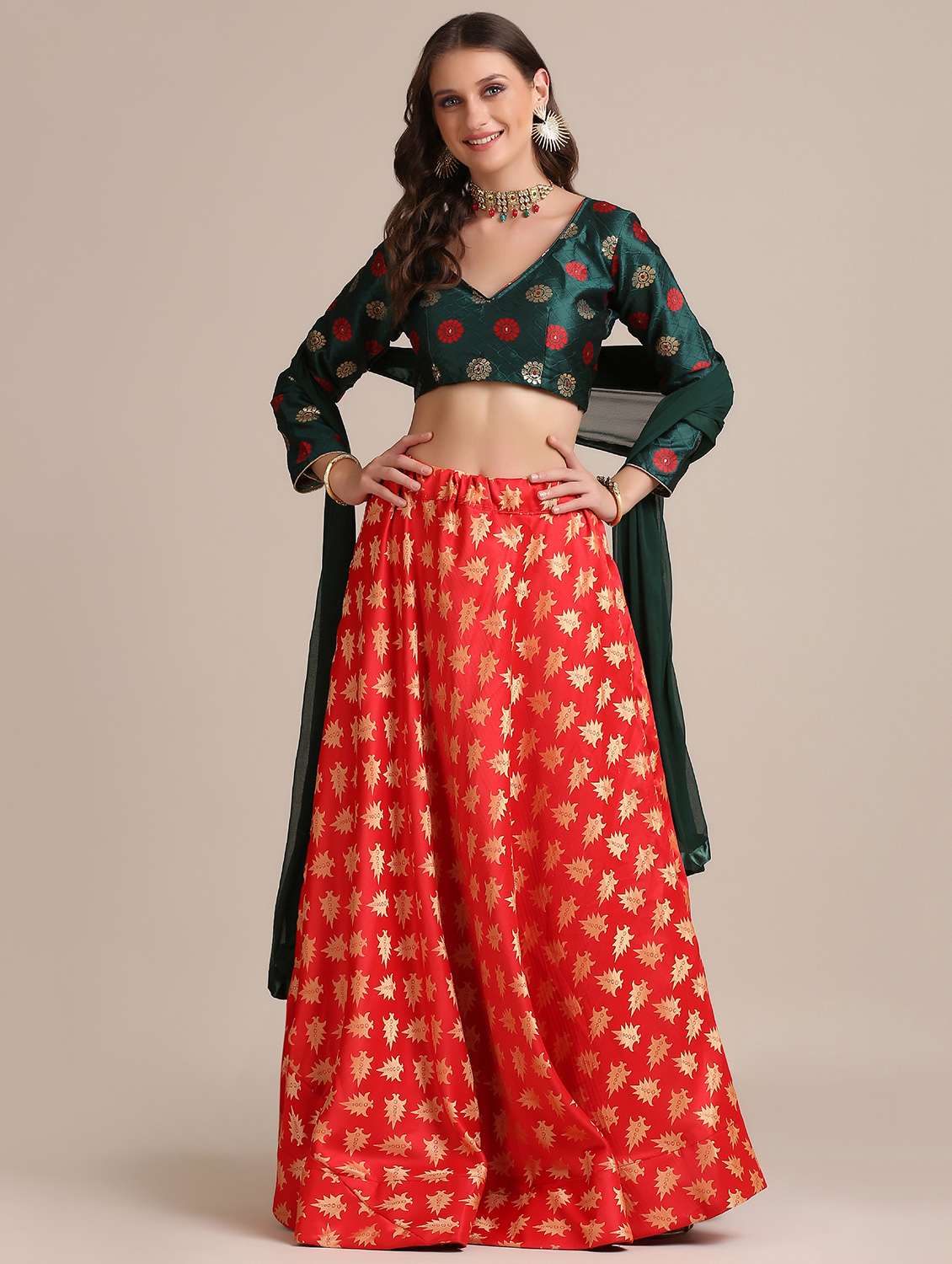 Printed Flared Lehenga With Dupatta