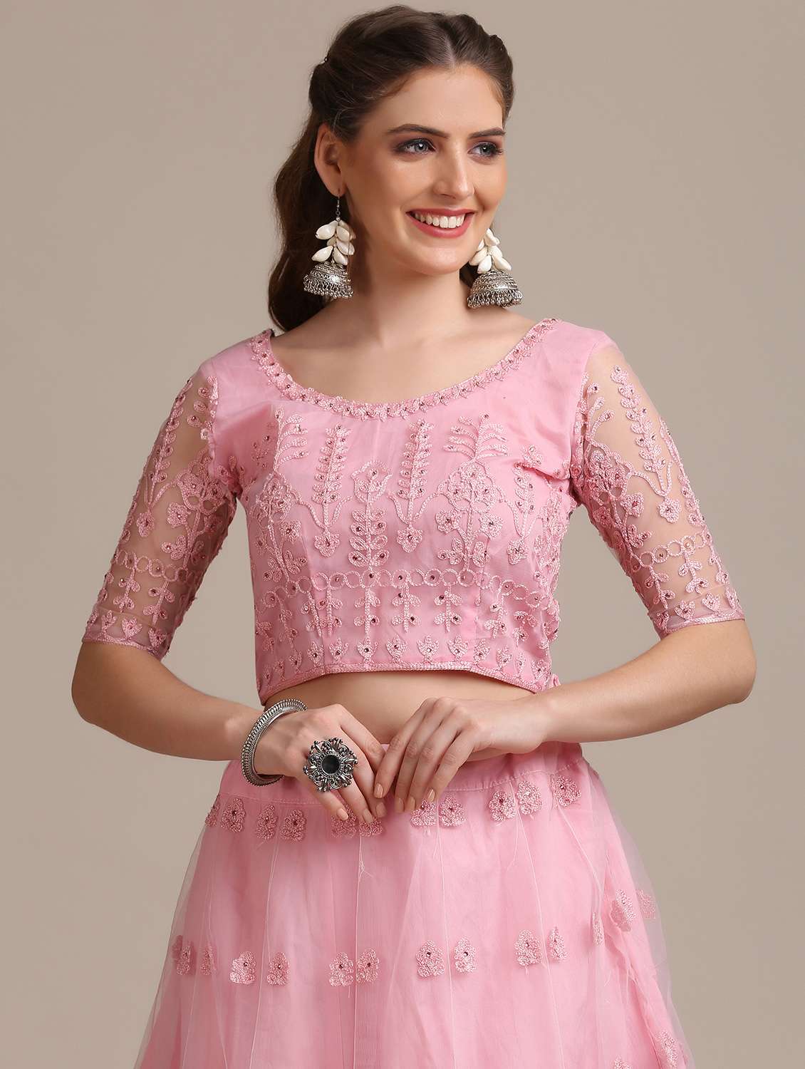 Tonal Embroidered Flared Lehenga
