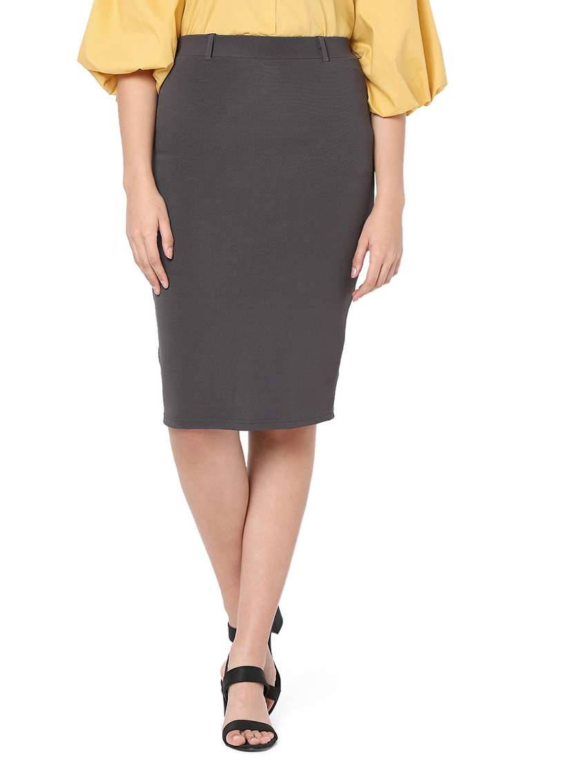High Rise Solid Pencil Skirt