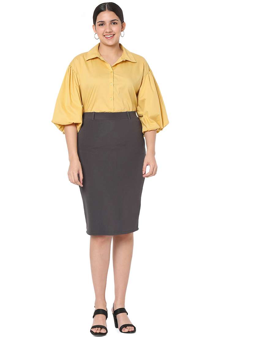 High Rise Solid Pencil Skirt
