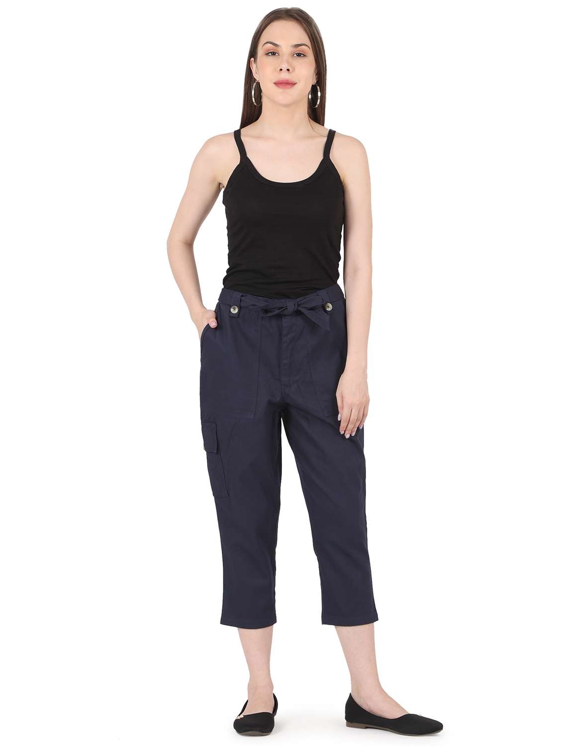 Tie Front Solid Cargo Trouser