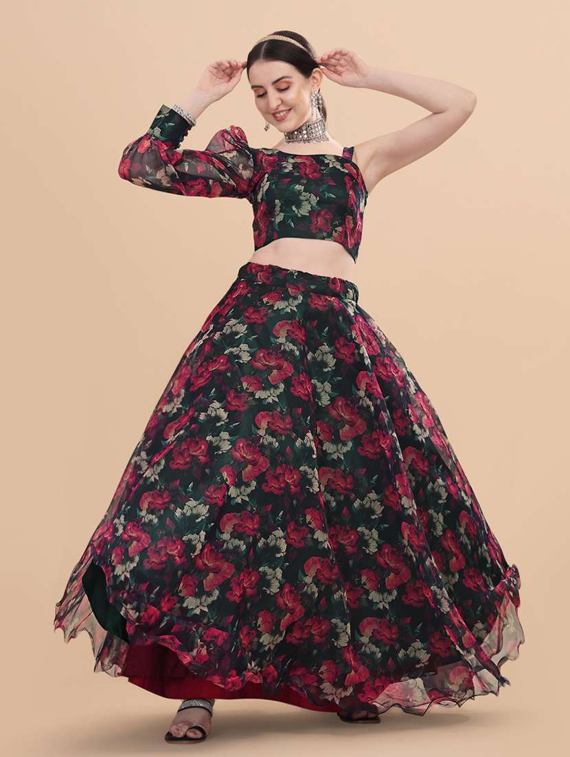 Floral Semi Stitched Lehenga And Choli With Dupatta