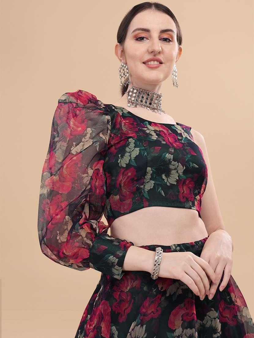 Floral Semi Stitched Lehenga And Choli With Dupatta
