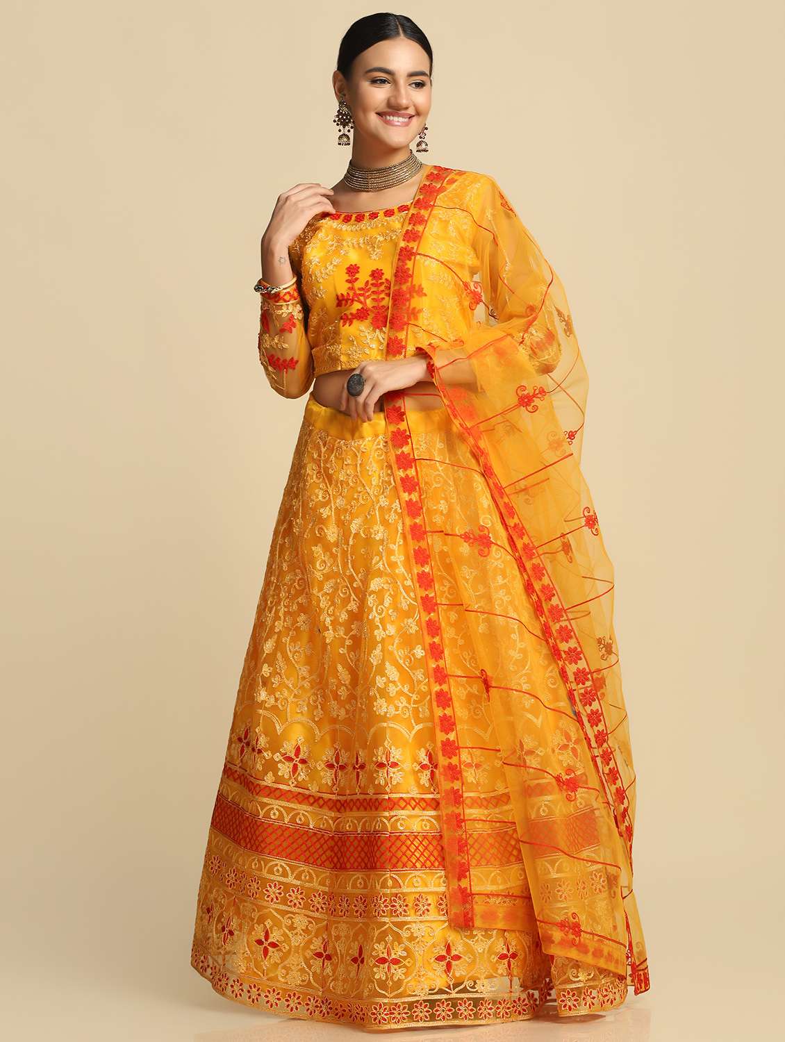 Embroidered Semi Stitched Lehenga Choli With Dupatta