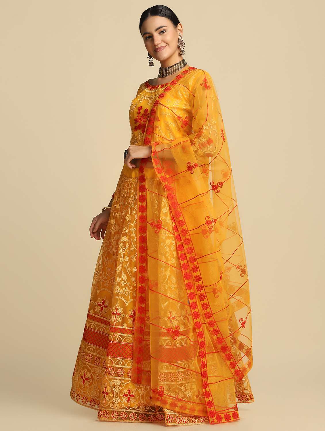 Embroidered Semi Stitched Lehenga Choli With Dupatta