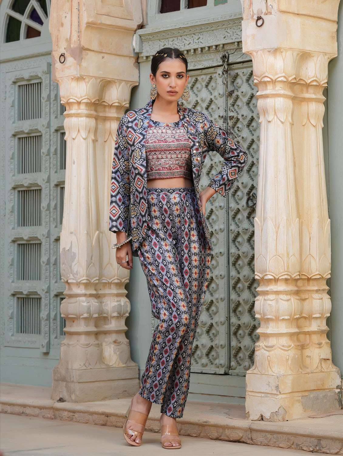 Pants Crop Top Coat Model Crop Top, Palazzo Pants, Embroidered