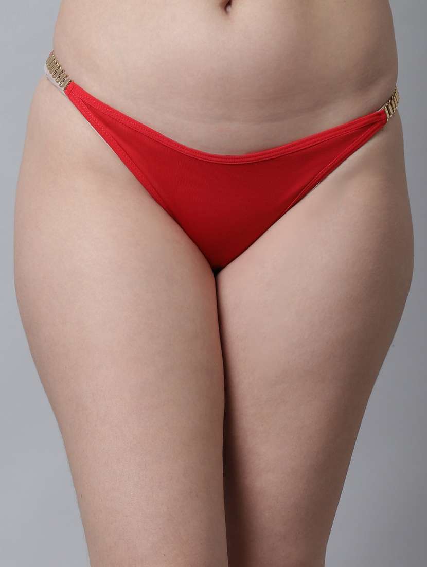 Red Solid Thongs Panty