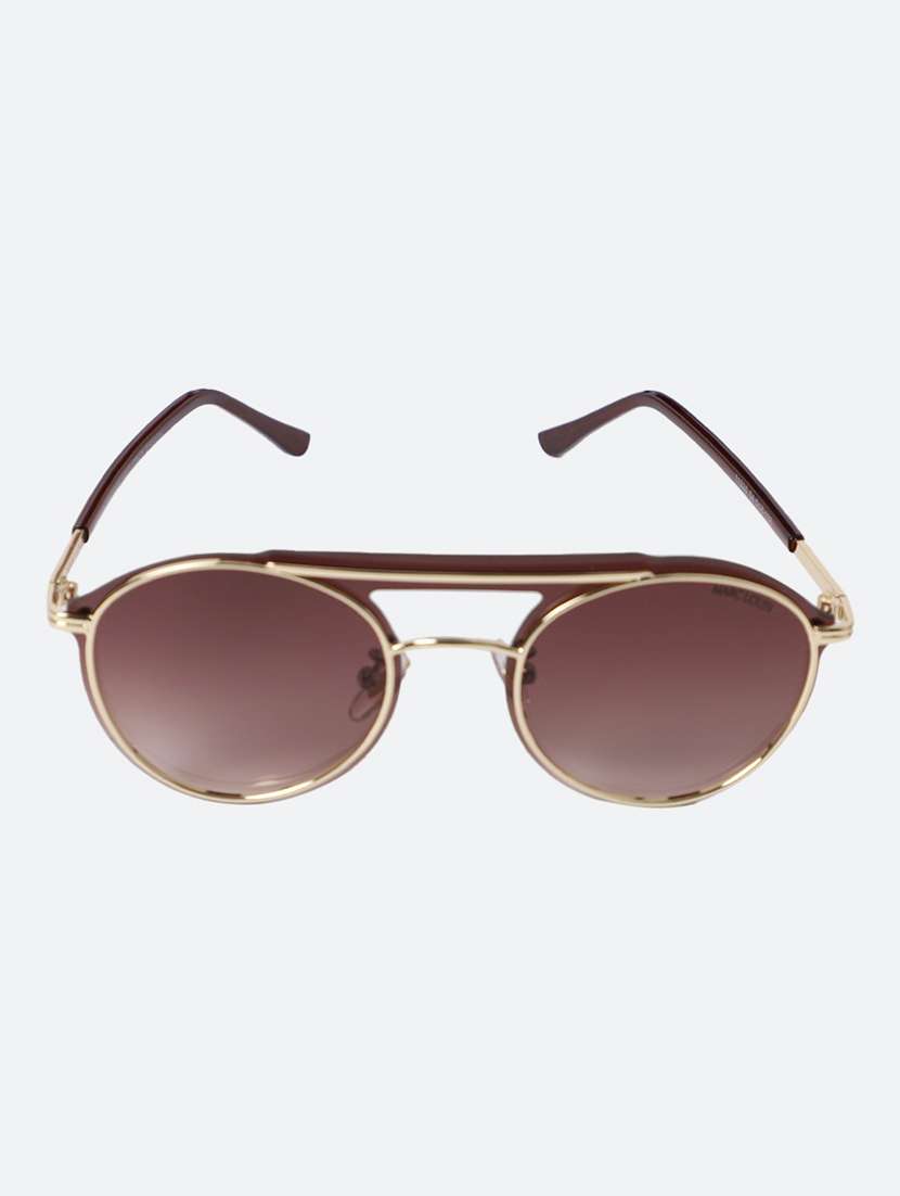 Men Round Brown Sunglasses