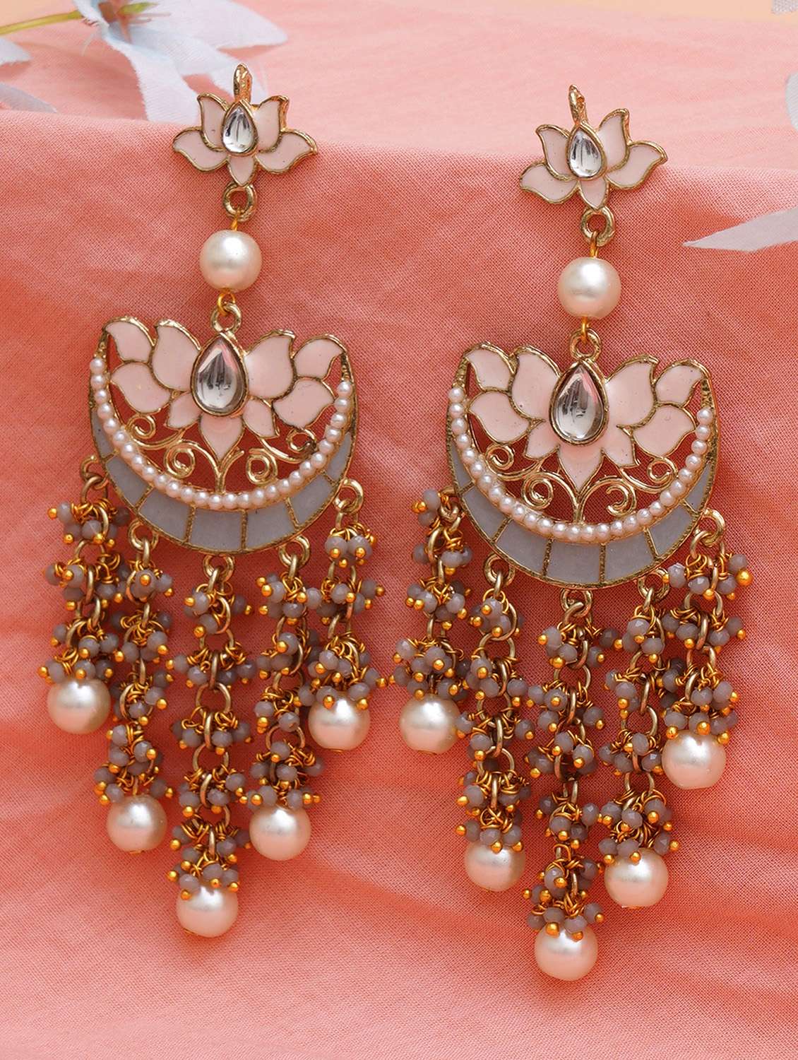 Lotus Shaped Chandbali With Pearl Drops
