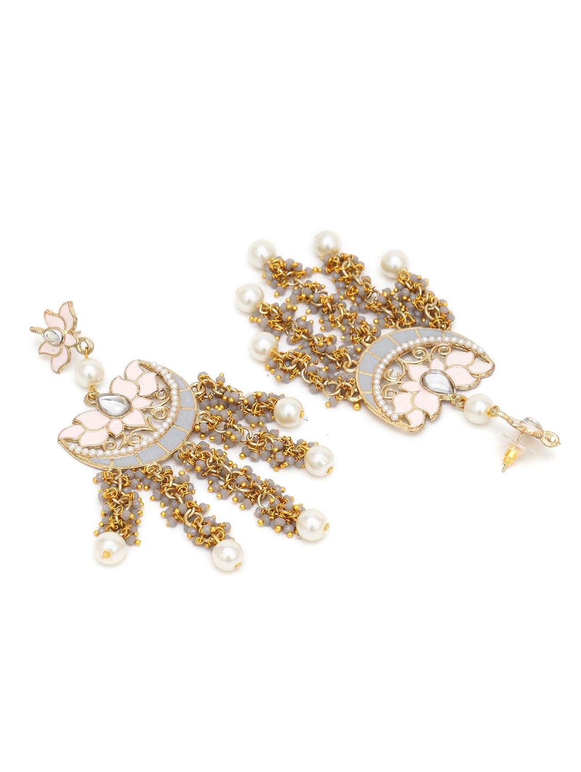 Lotus Shaped Chandbali With Pearl Drops