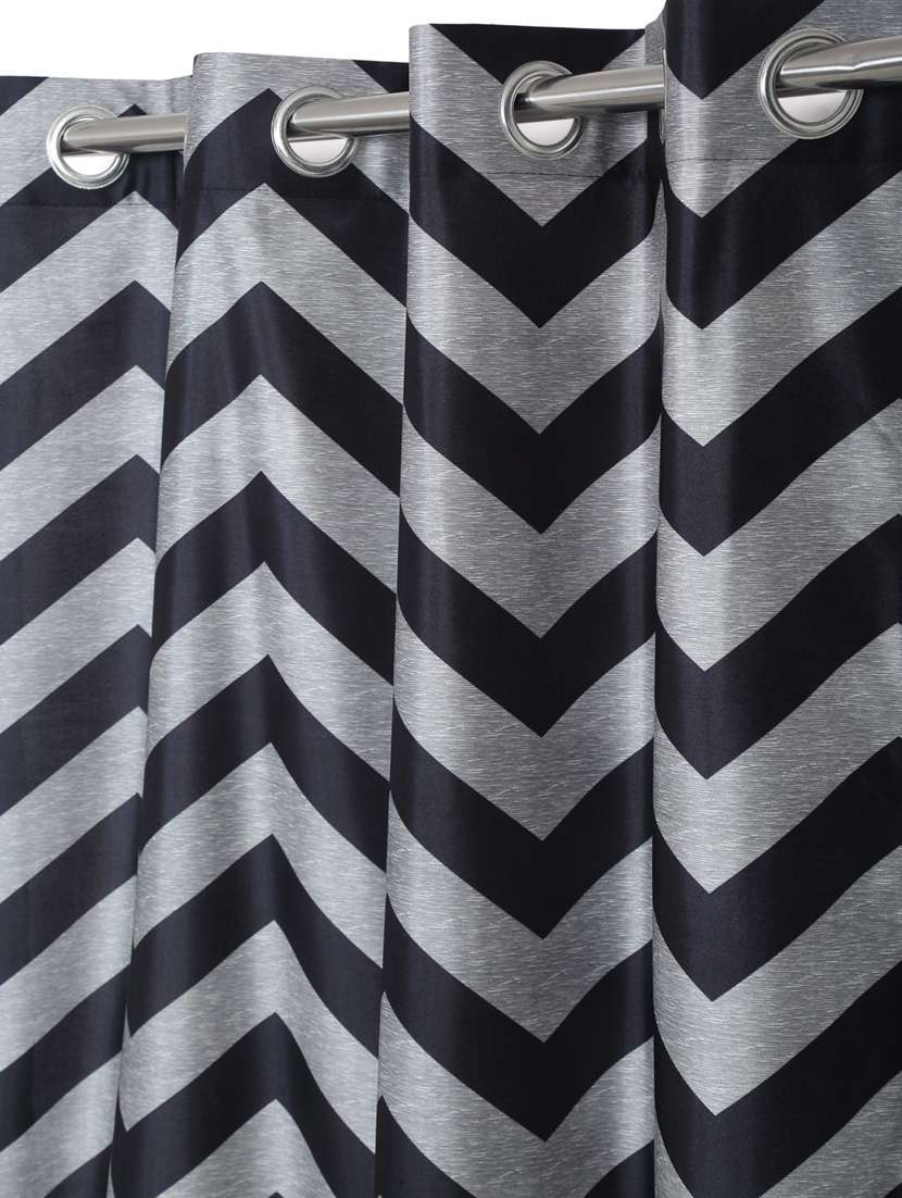 Home Sizzler Zigzag Black & Grey Polyester Semi Transparent Curtains