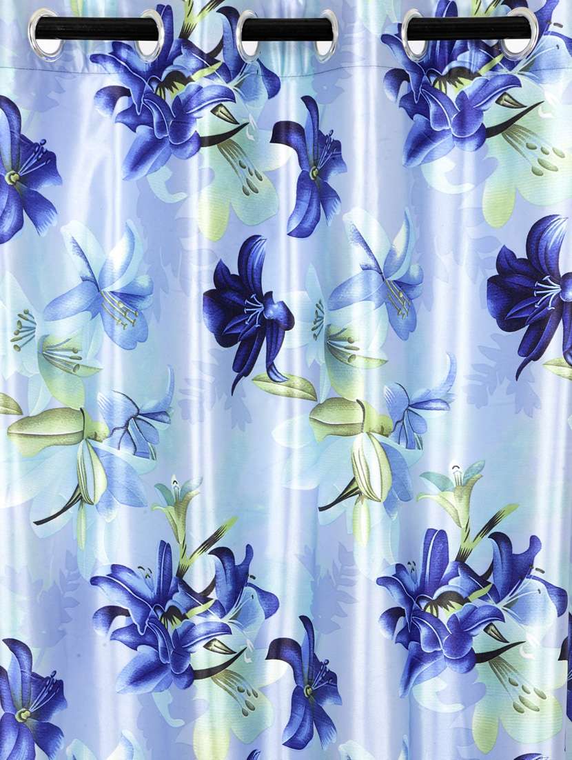 Pack Of 2 Blue Floral Printed With Eyelet Curtains