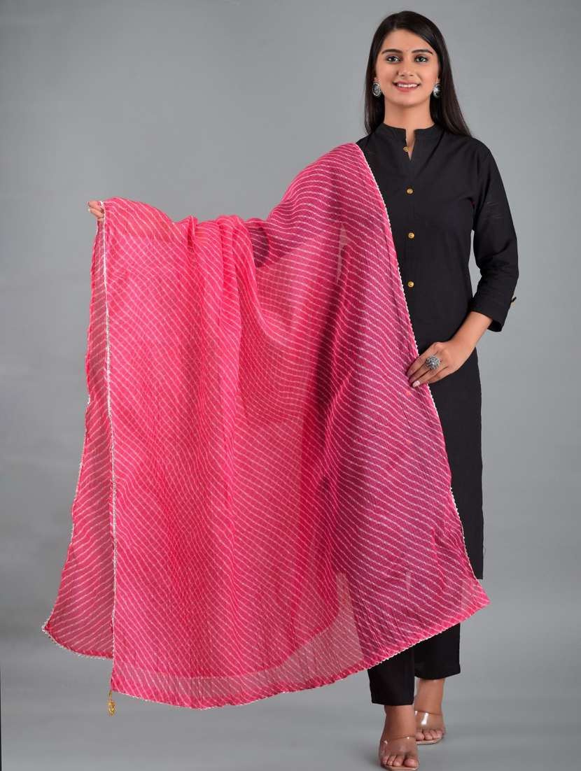 Pink Leheriya Print Gota Patti Dupatta