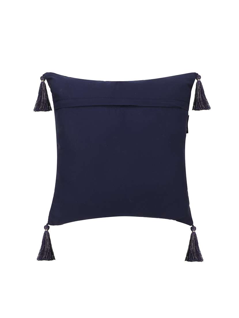 Mezposh Navy Blue & Gold Harlequin Embroidered Faux Silk Cushion 