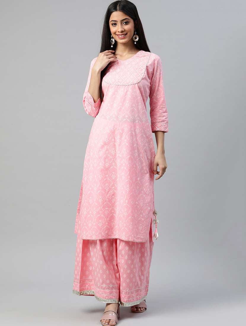 Pink Printed Kurta Sharara Set