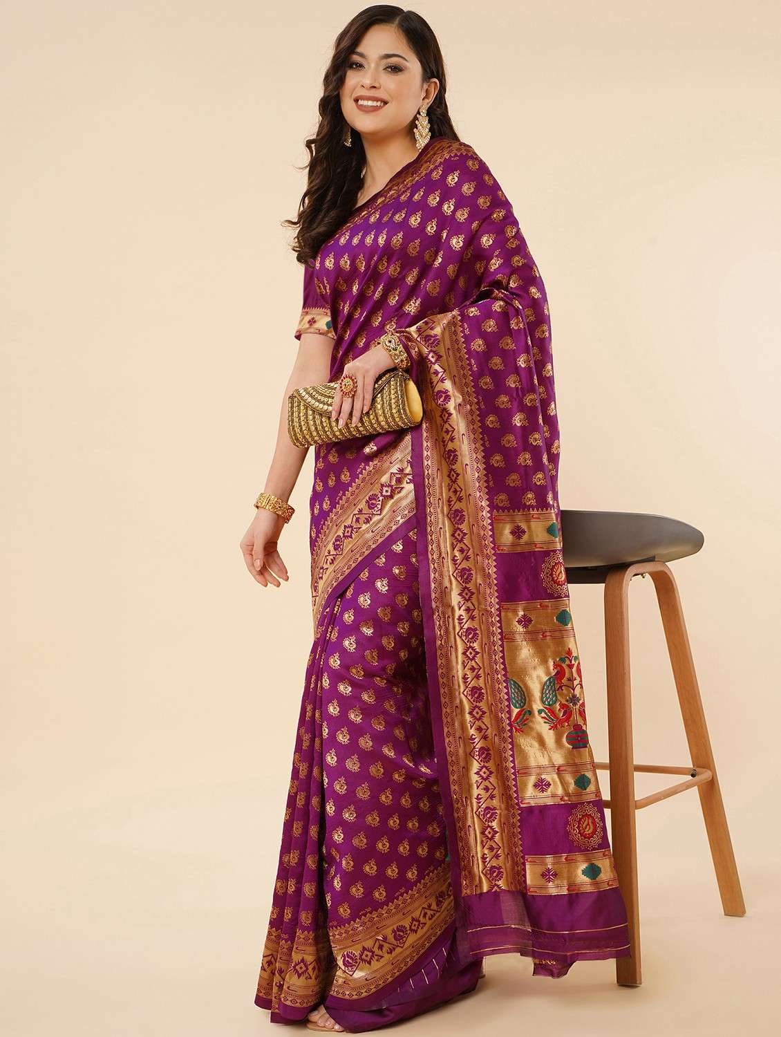 Women's Self Design Purple Colored Saree With Blouse