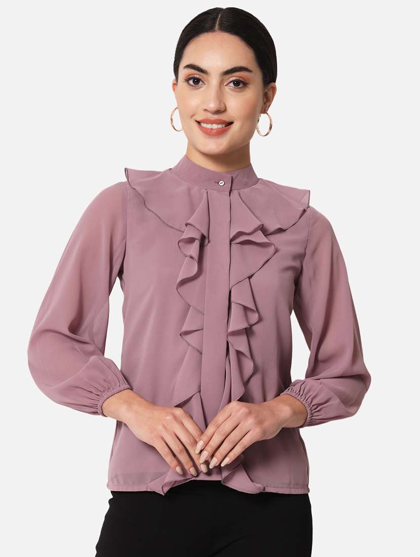 Women's Ruffle Mandarin Neck Top