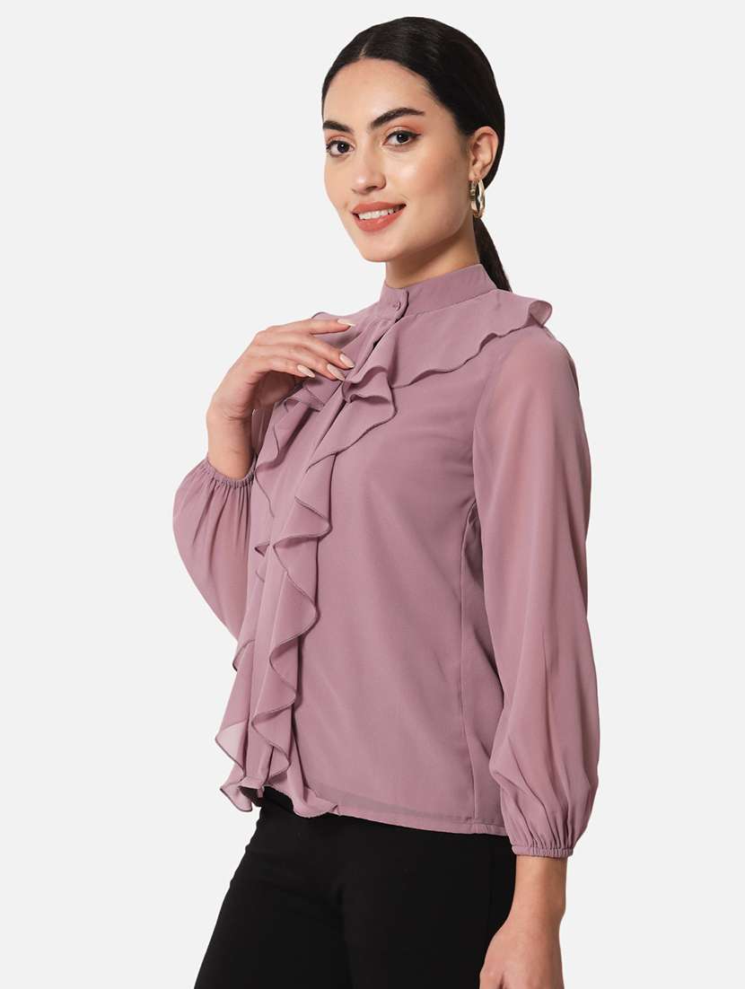 Women's Ruffle Mandarin Neck Top