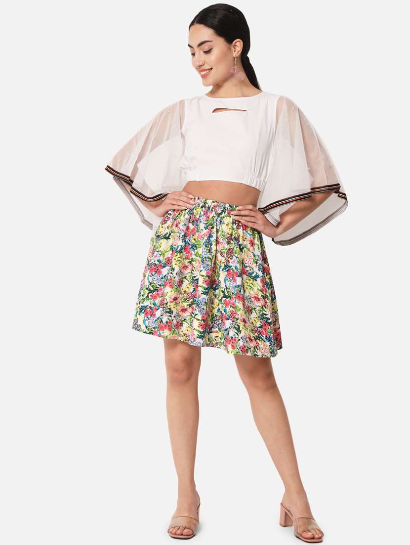 Women Multi Colored Crepe Flared Skirt