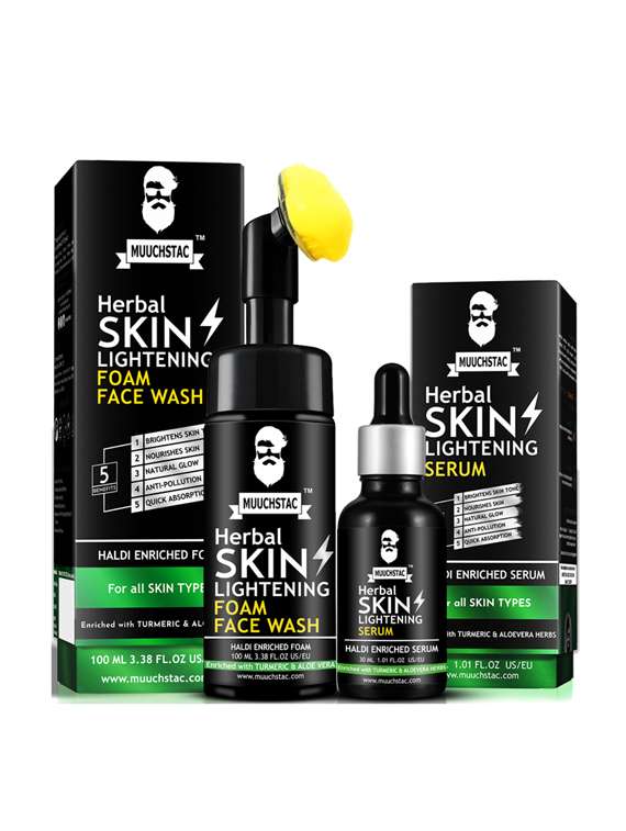 Muuchstac Skin Lightening Foam Face Wash   Inbuilt Brush (100 Ml) With Face Serum (30 Ml)