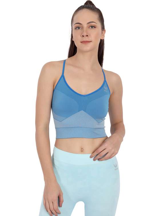 Blue Striped Full Coverage Sports Bra