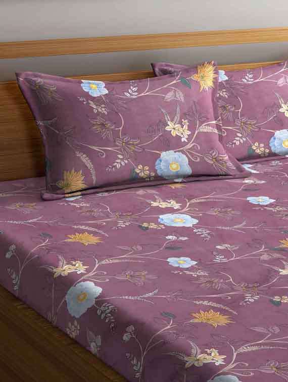 Fabinaliv Multicolor Floral 210 Tc Cotton Blend King Size Double Bedsheet With 2 Pillow Covers