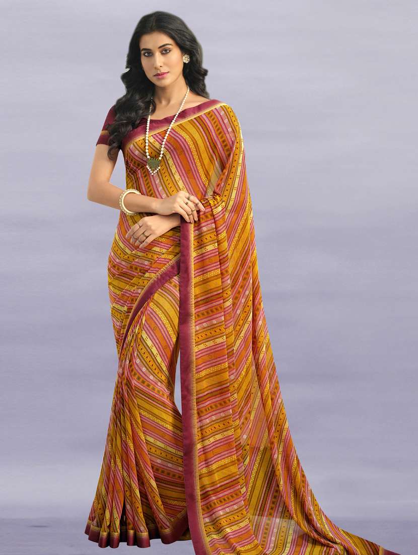 Yellow Printed Saree With Blouse