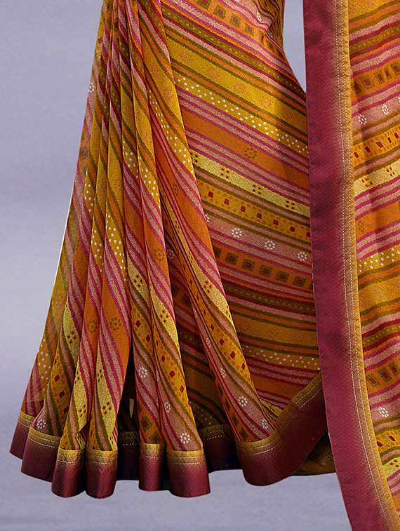 Yellow Printed Saree With Blouse