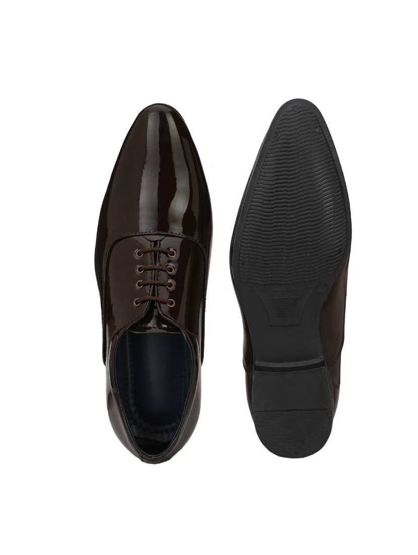 Brown Patent Leather Laceup Oxfords