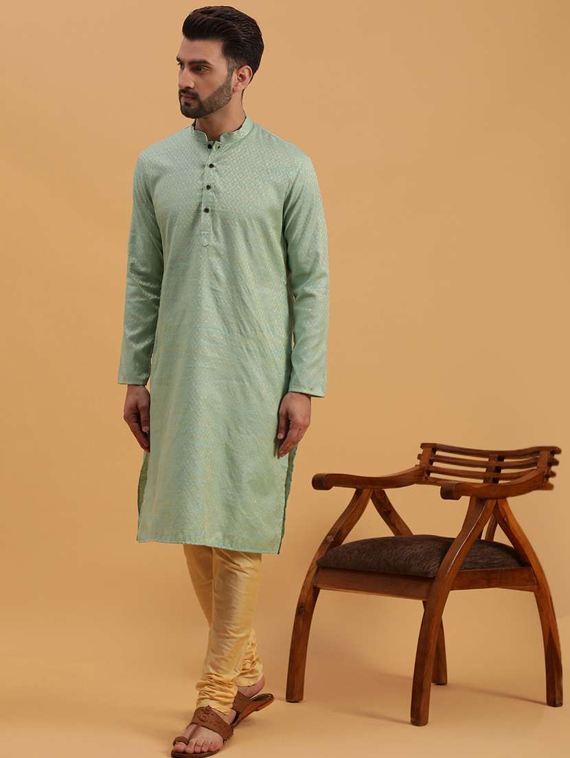 Men Self Design Kurta Churidar Ethnic Wear Set
