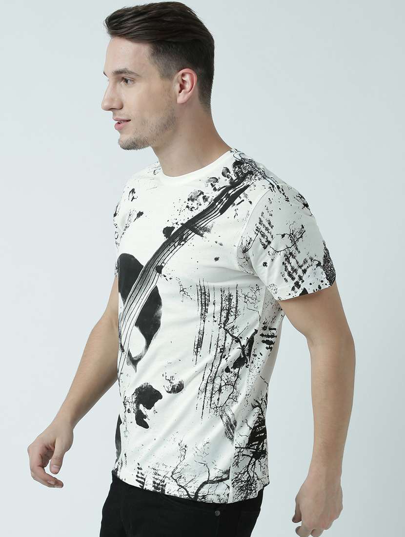 Men White Regular Fit Printed T Shirt