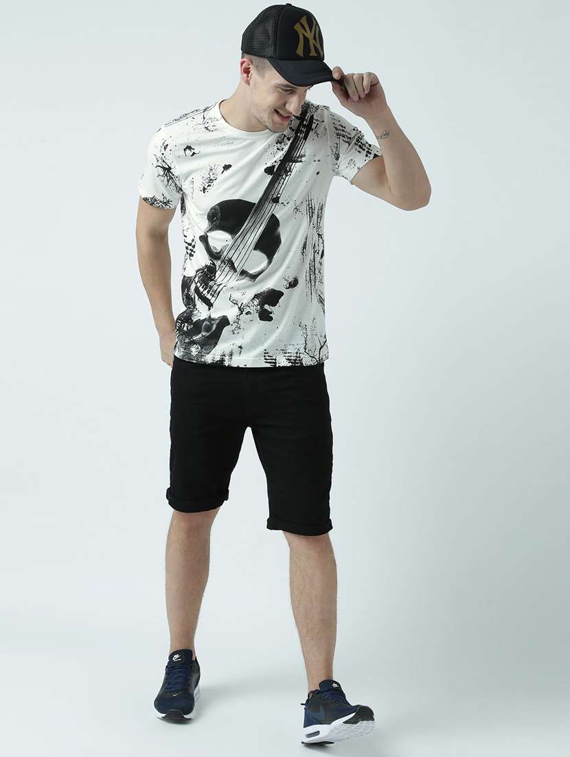 Men White Regular Fit Printed T Shirt