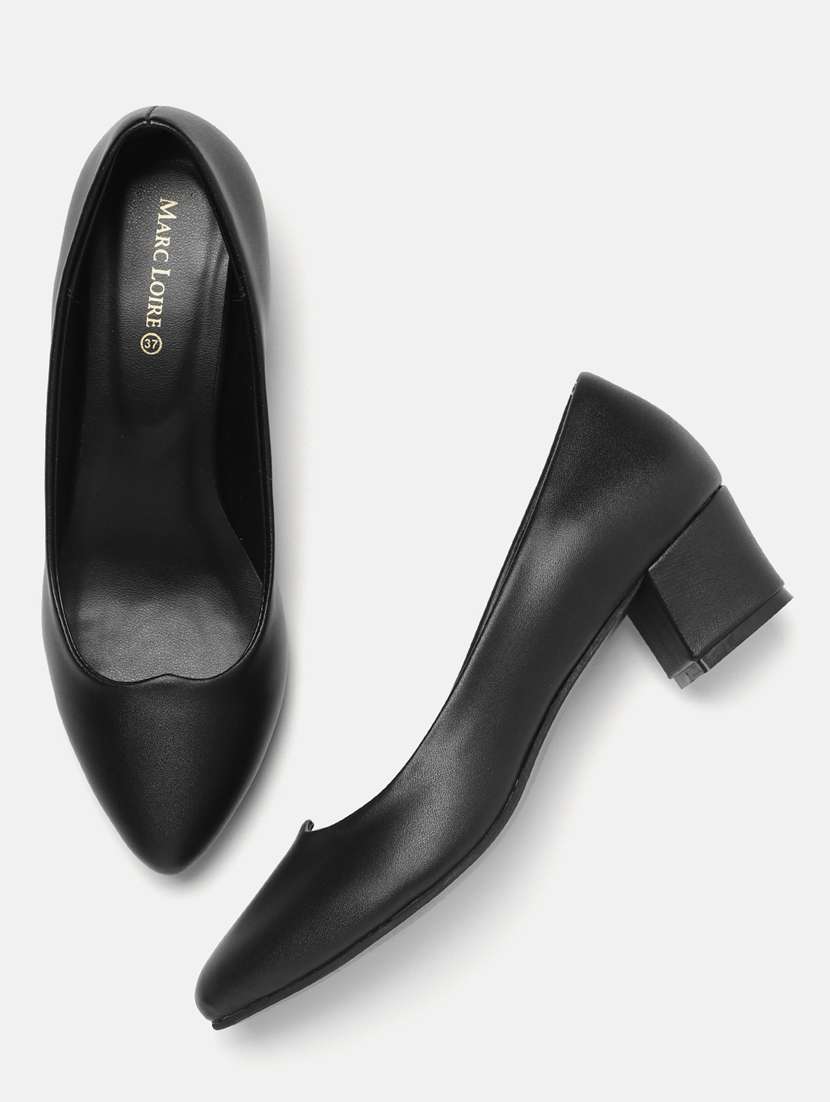 Black Faux Leather Slip On Pumps