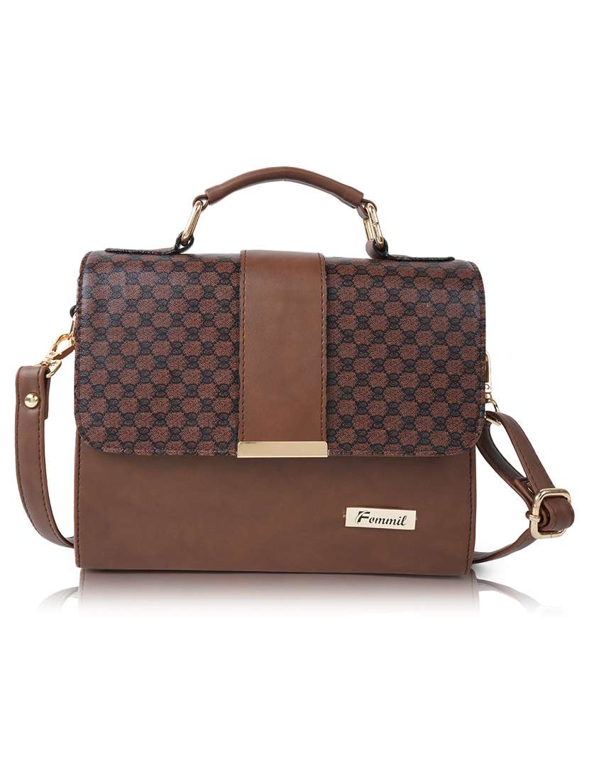 Brown Leatherette (Pu) Sling Bag
