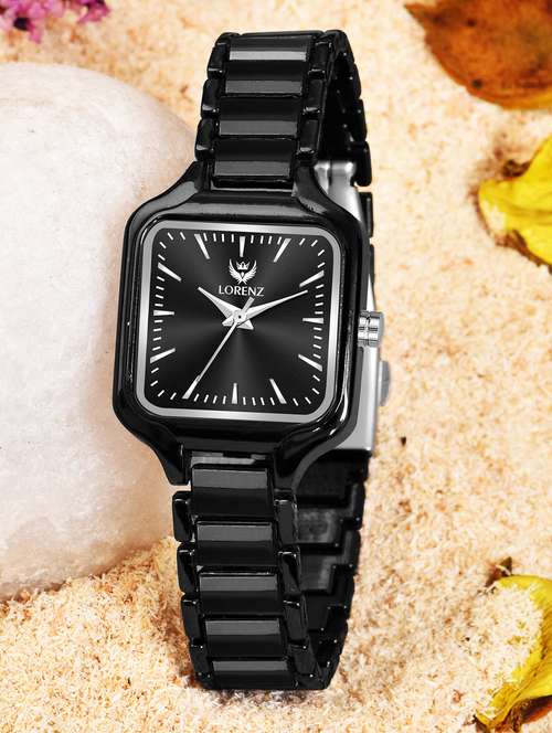 lorenz metallic black chain analogue wrist watch for women | square dial women's watch | as-124a