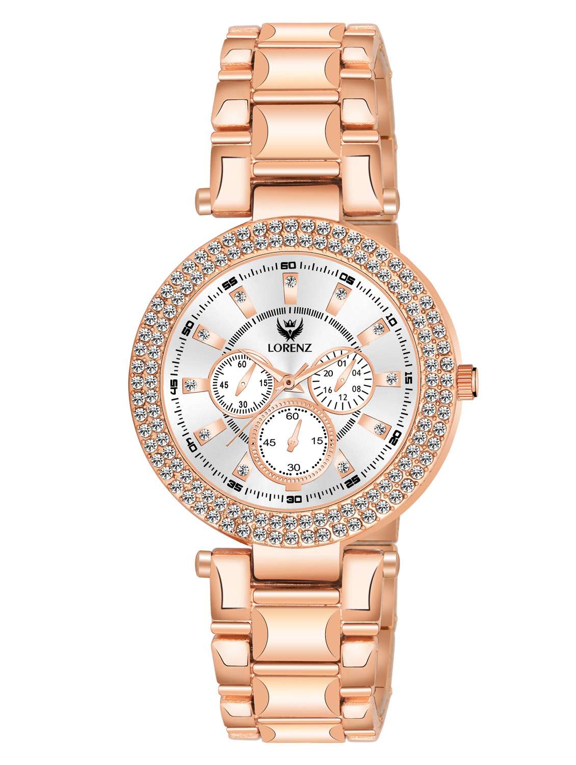 Lorenz Rose Gold Analogue Women's Watch With Stone Studd & Metallic Strap | As 129a
