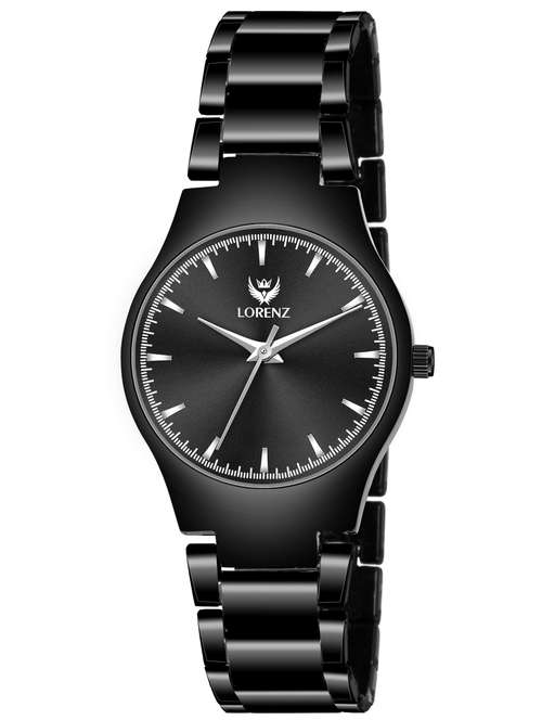 lorenz classic black analogue watch for women with metallic chain