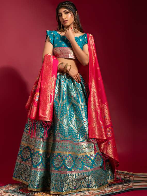Self Designed Embroidered Flared Lehenga