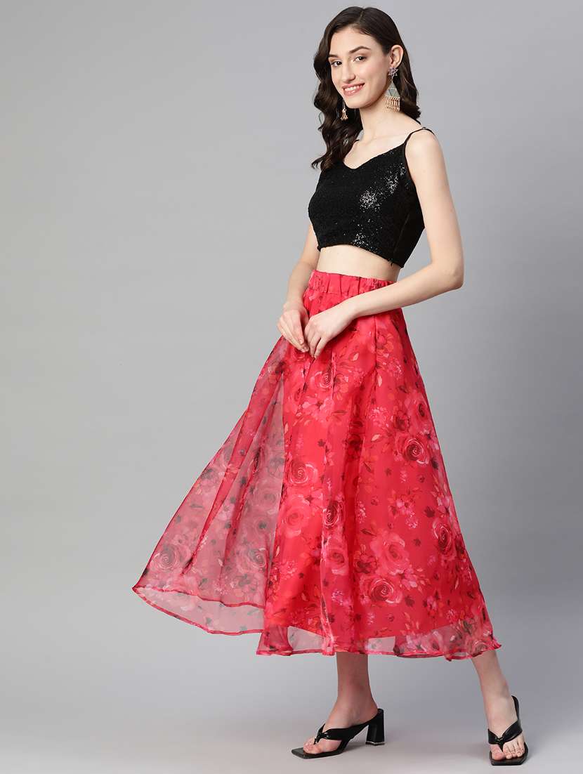Printed Skirt & Sequined Top Set