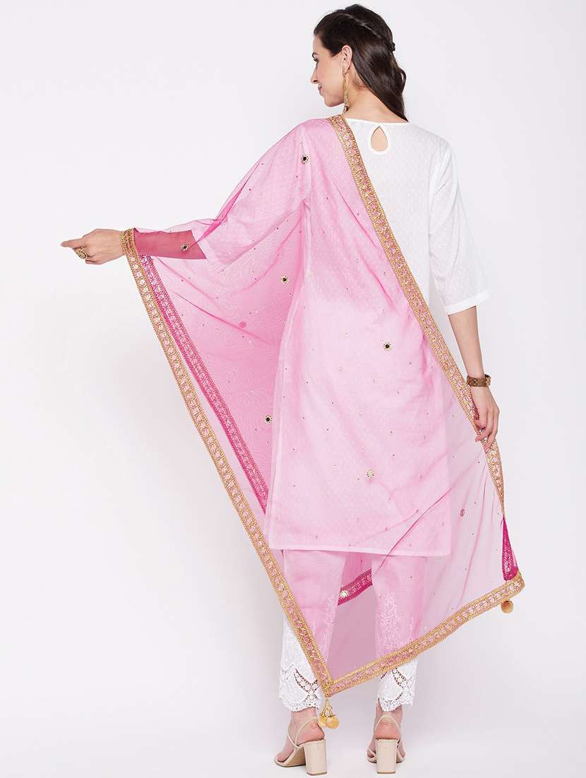 Ethnic Motifs Sequined With Gota Patti Net Dupatta