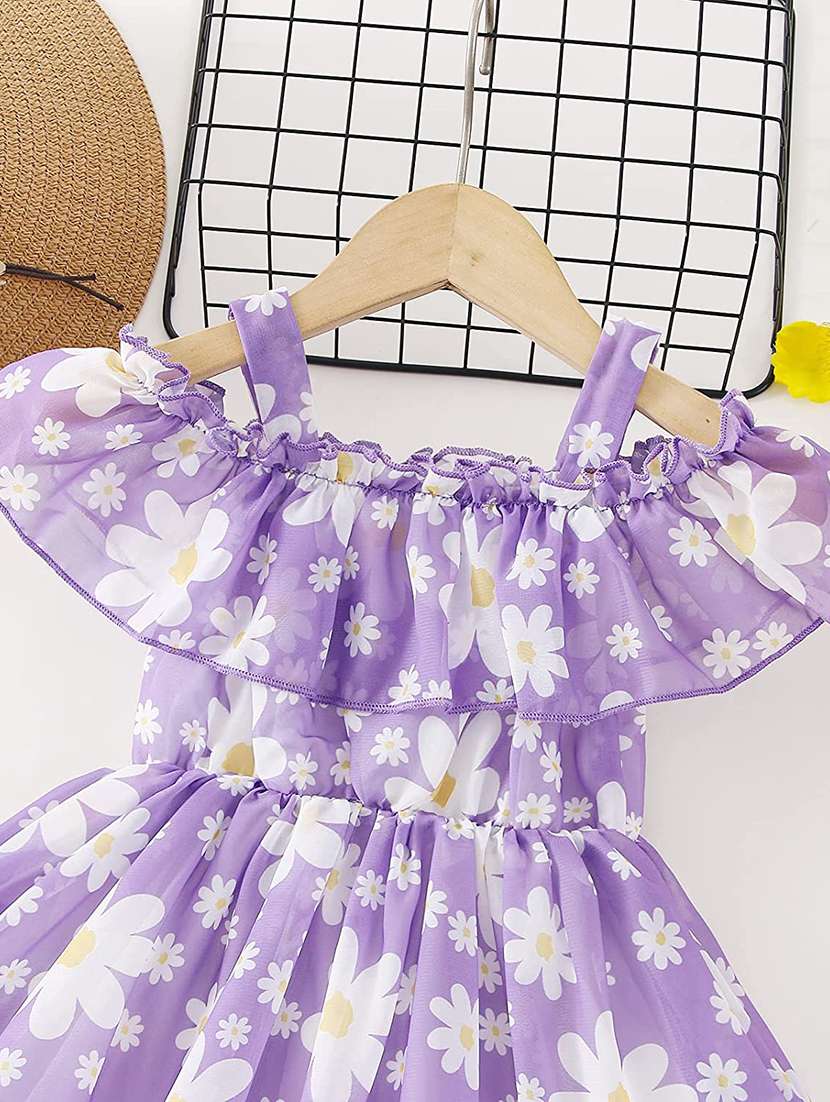 Girls Shoulder Strap Cold Shoulder Frock