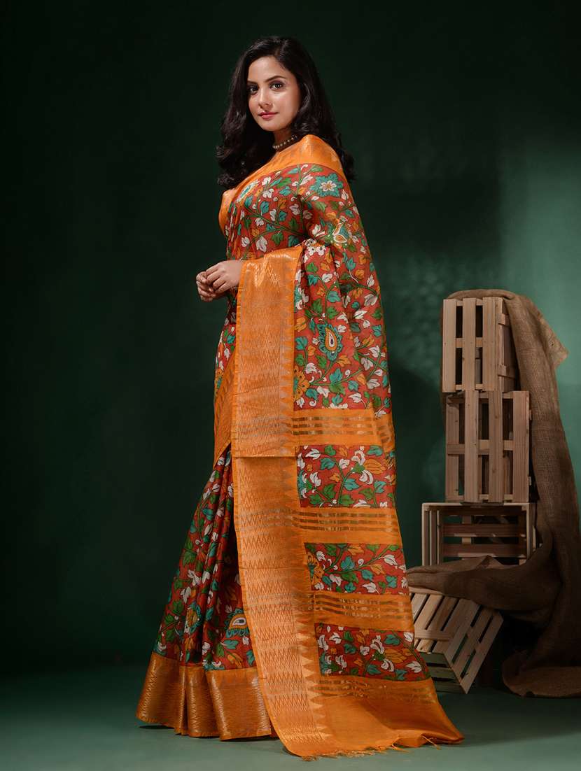 Women's Floral Red Colored Saree With Blouse