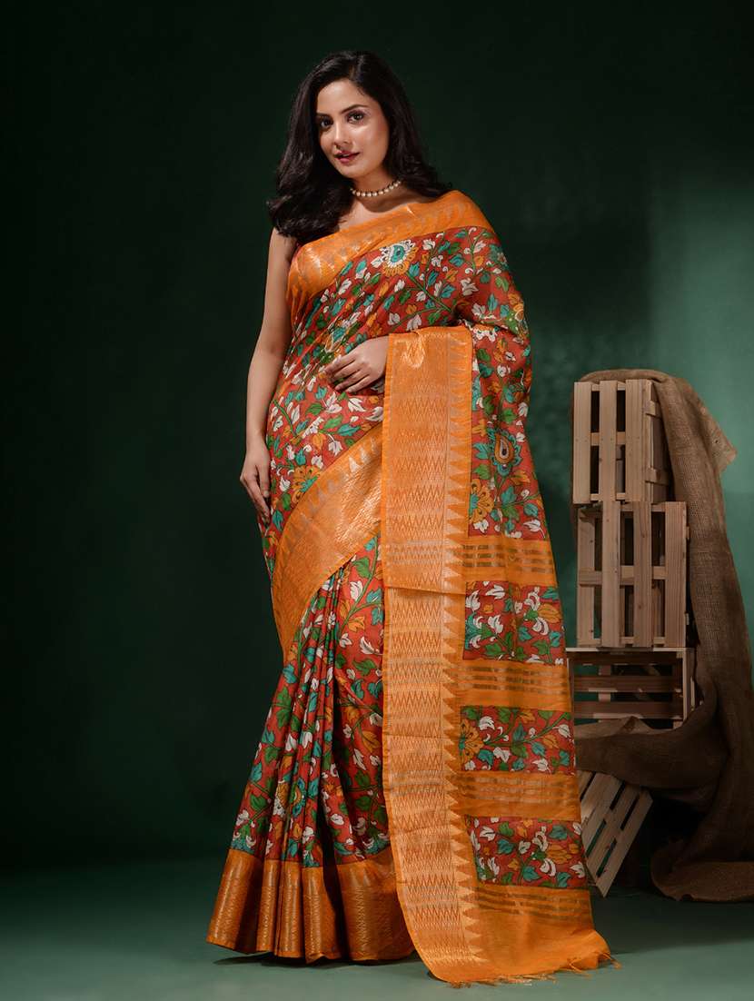 Women's Floral Red Colored Saree With Blouse